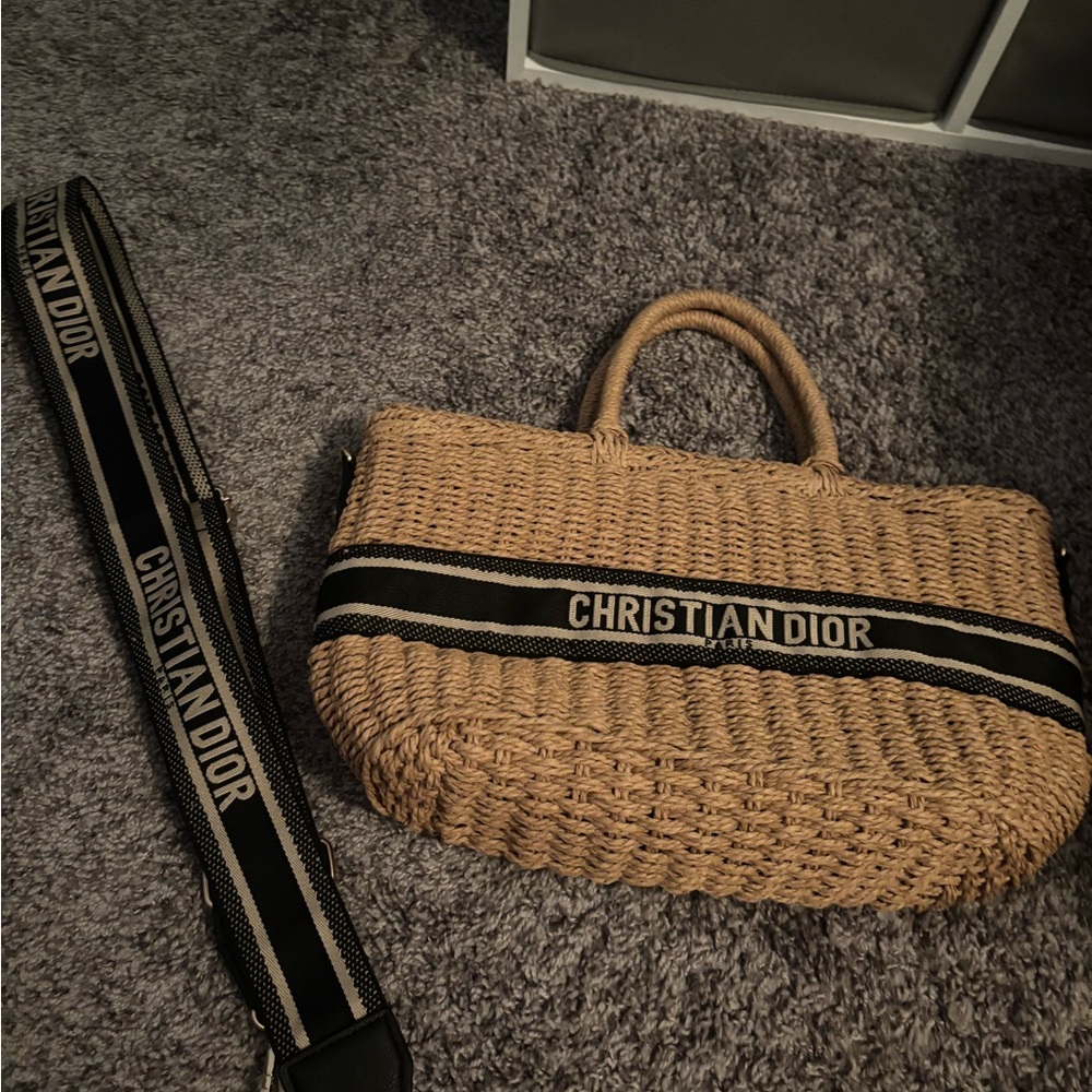 Dior Black and Tan Tote Bag with Woven Design